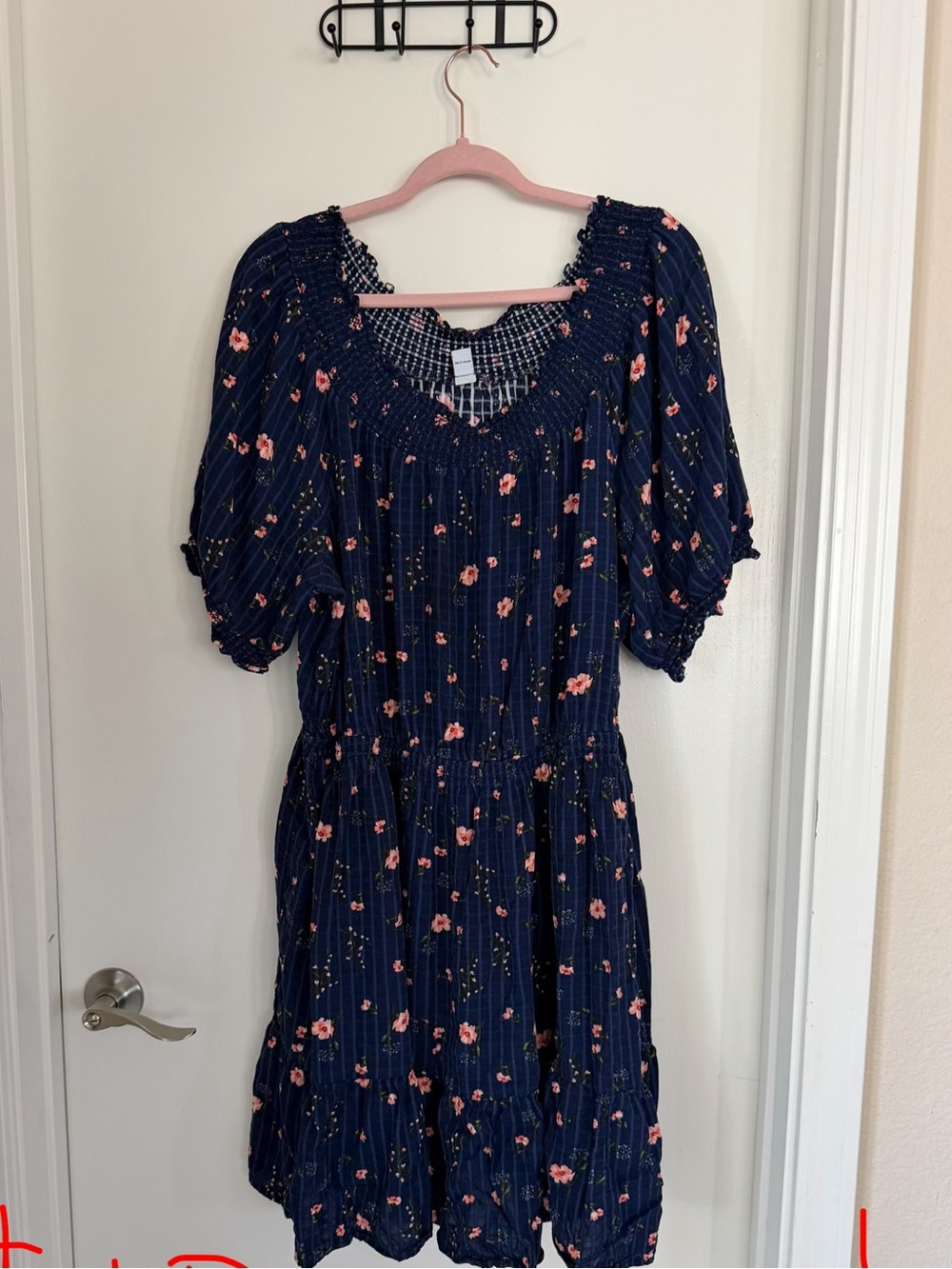 Navy Floral Puff-Sleeve Women’s Dress